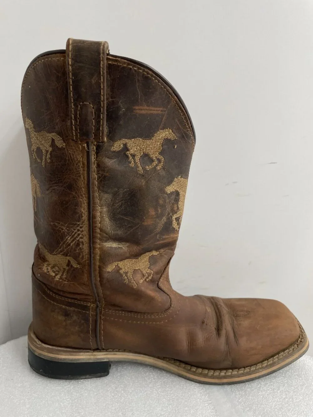 Smoky Mountain Leather Western Cowboy Brown Horse Embroidered Boots Kids Boys 5